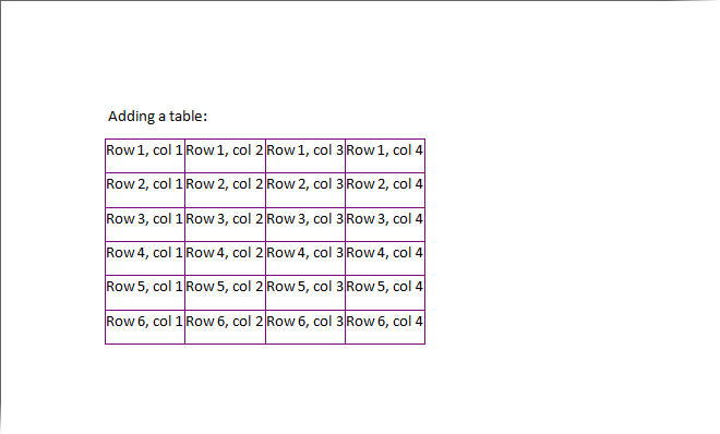Table in a Word document