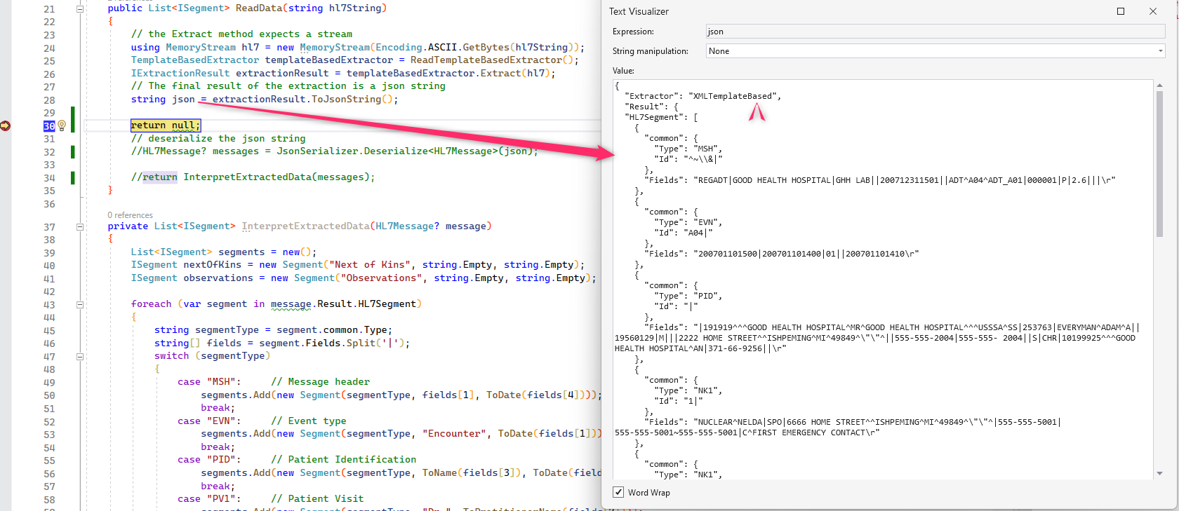 Debug Inspect JSON String
