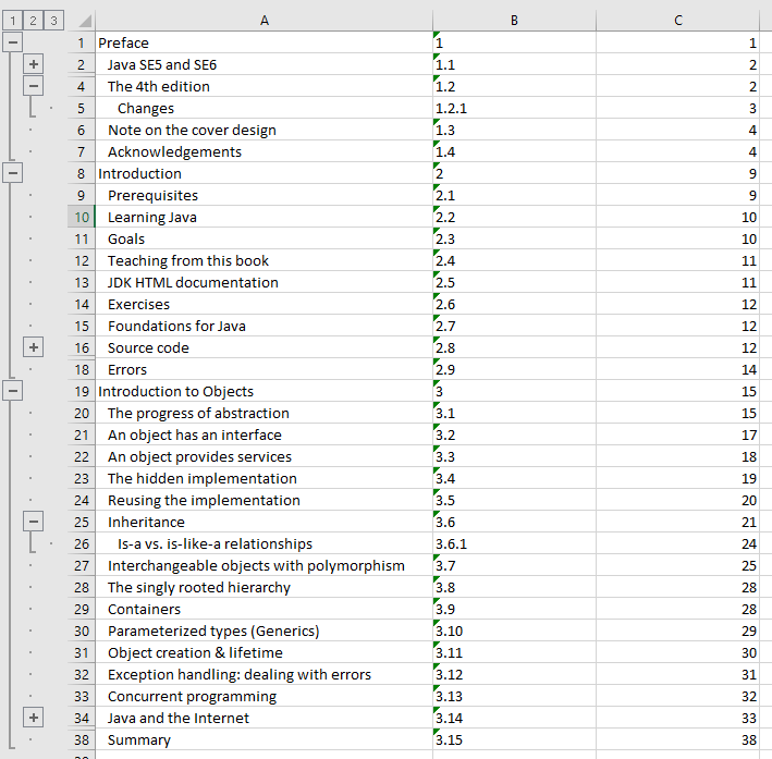 Excel output