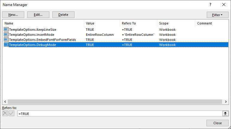 Name Manager dialog