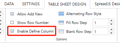 Enable Define Column checkbox