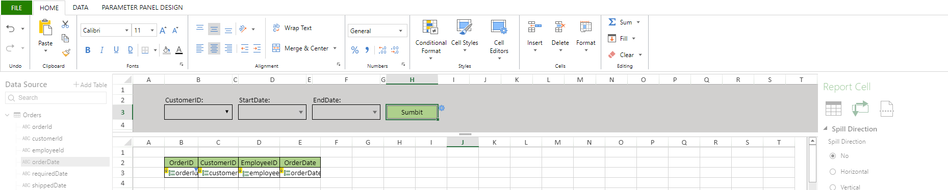 Parameter UI | JavaScript Spreadsheet | SpreadJS