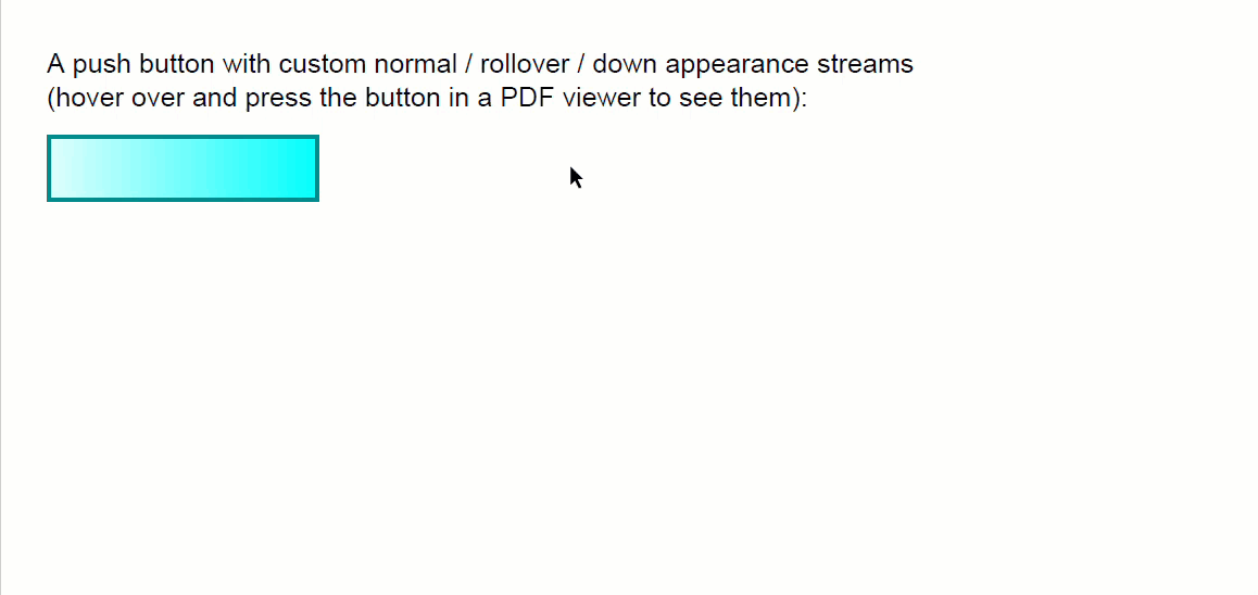 DsPdfJS demonstration of PDF annotations with custom appearance streams assigned to different annotation interaction states, showing visual changes for normal, rollover hover, and pressed states within a PDF document