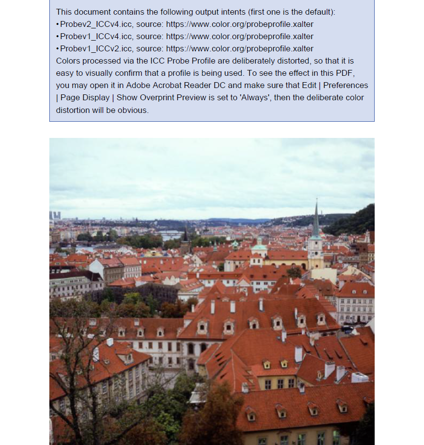 DsPdfJS output intent demonstration showing a PDF document rendering before enabling the ‘Use Overprint Preview’ option