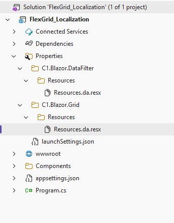 C1Blazor Localization - Adding custom resource.da.resx to a project
