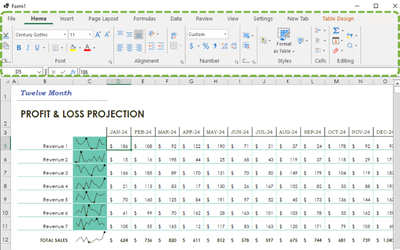 WinForms Spreadsheet Ribbon Toolbar