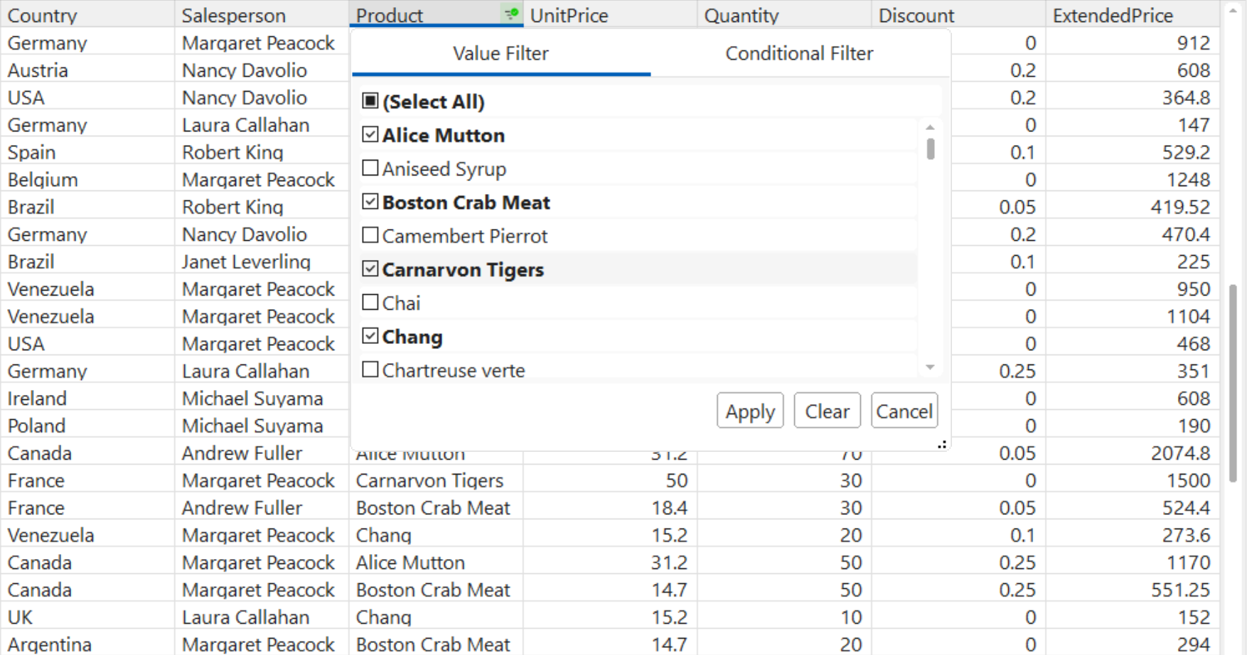 Value Filter UI