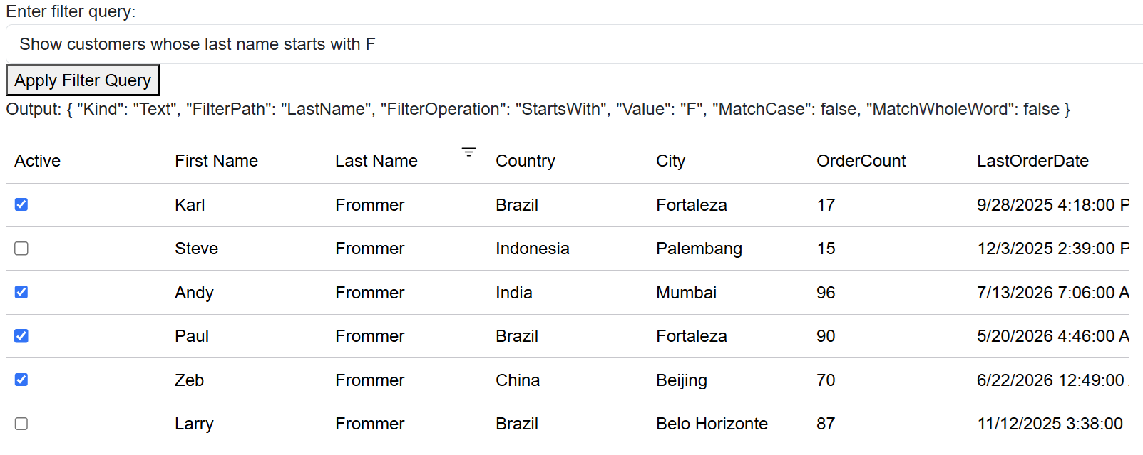 AI Filter Blazor FlexGrid