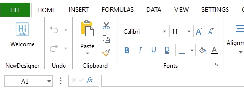 Customized ‘Welcome’ button added to JavaScript Spreadsheet Ribbon