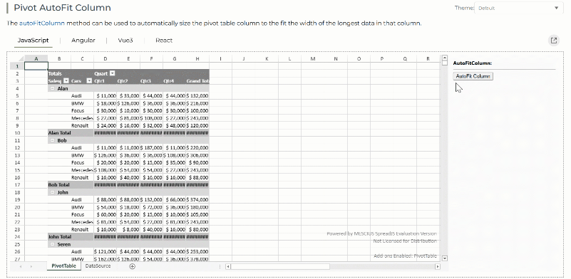 Pivot Table AutoFit Column Example