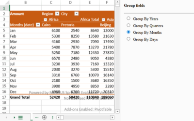Automatically group date fields in JavaScript PivotTables