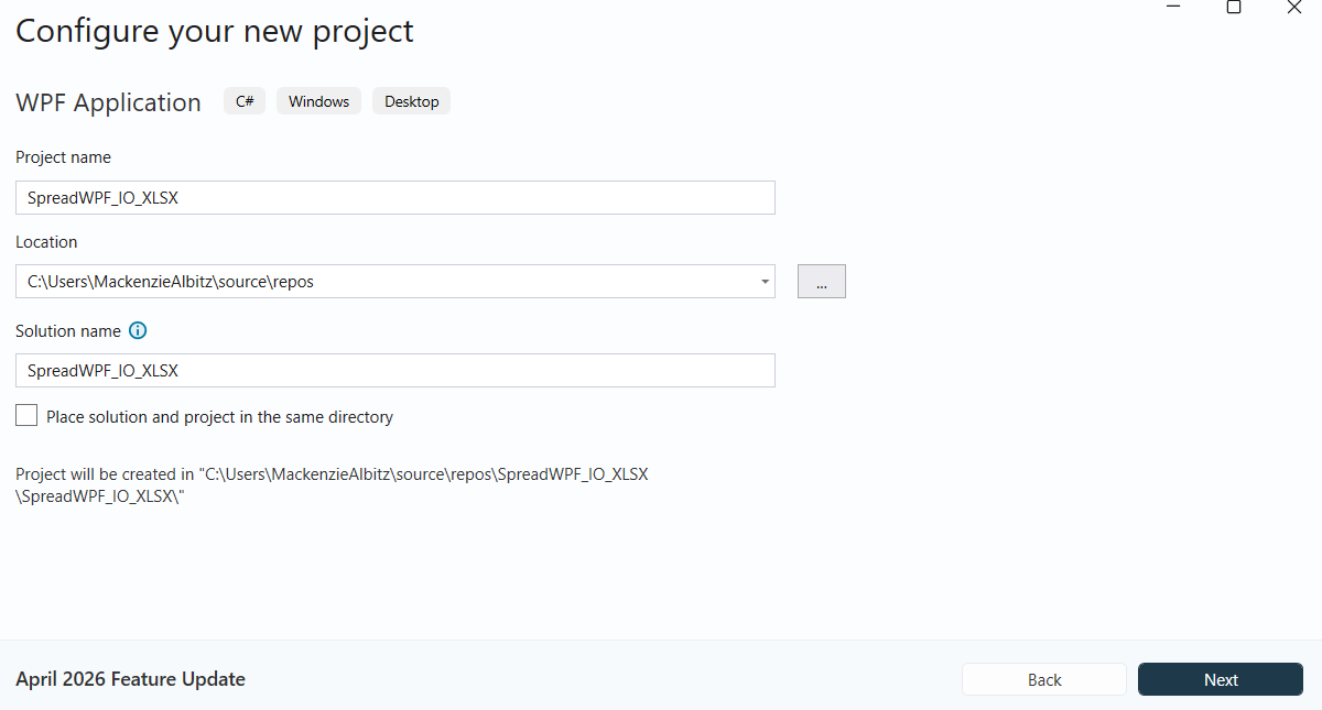 Configuring a .NET 10 WPF Spreadsheet Project