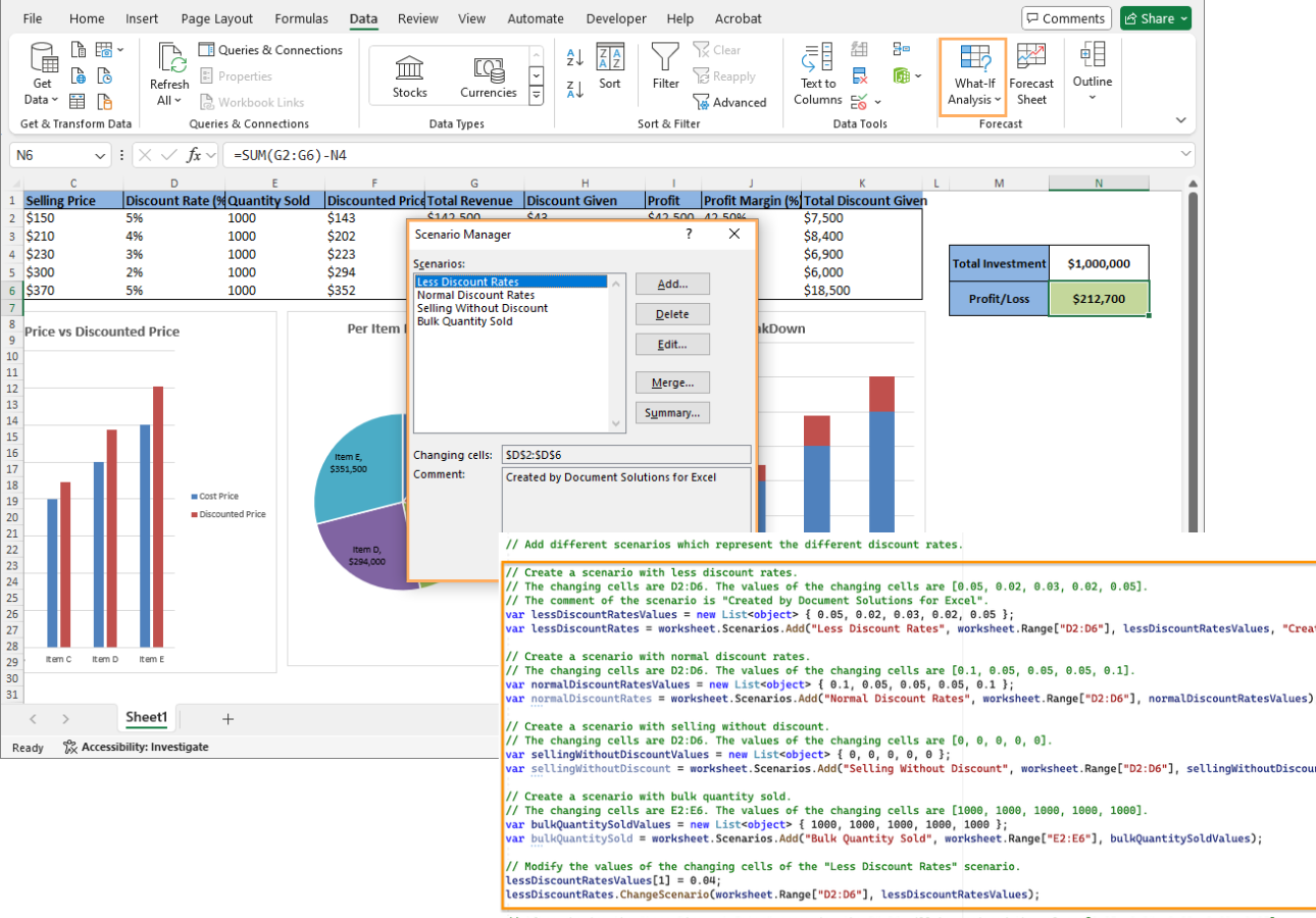 Programmatically set What-If Analysis to Excel files using C#