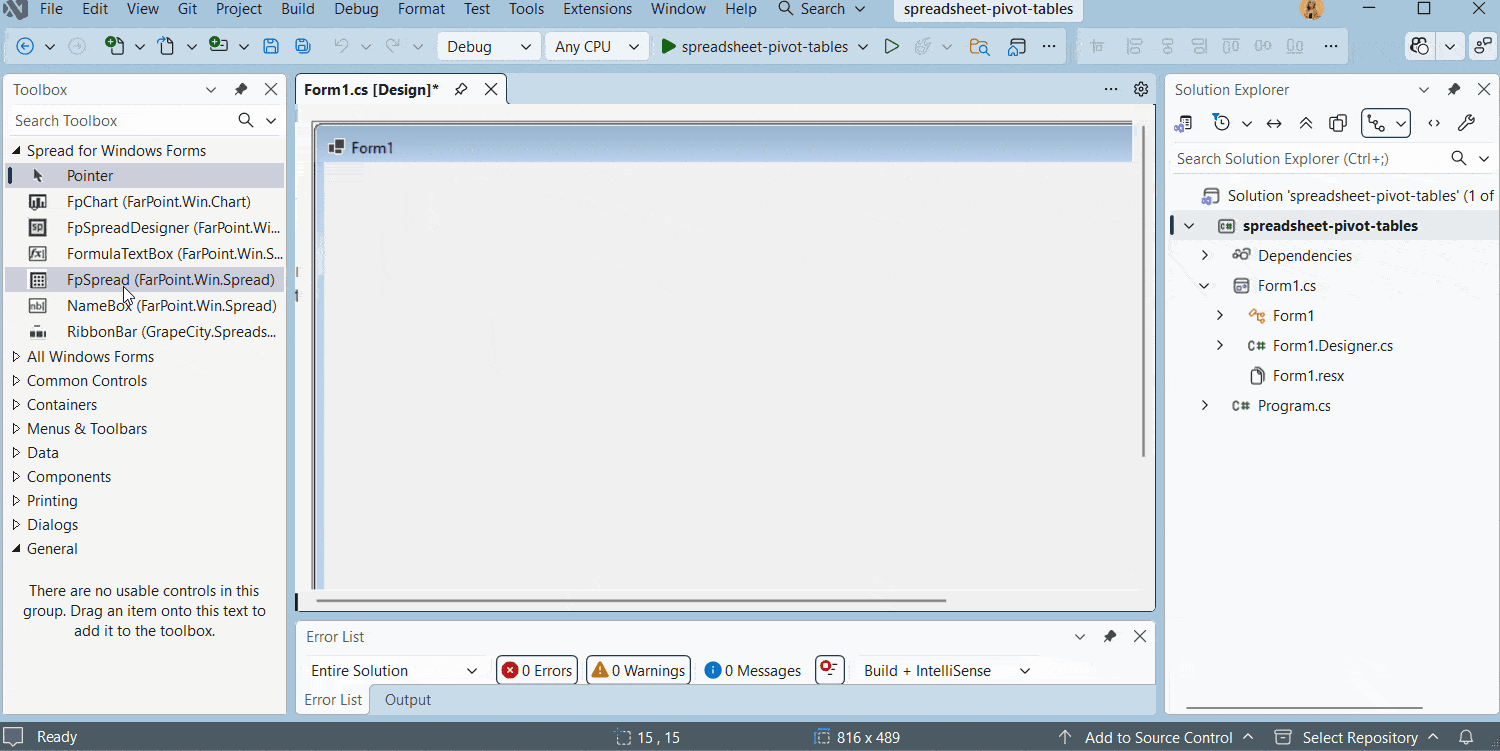 Adding a .NET Spreadsheet Component to a WinForms App