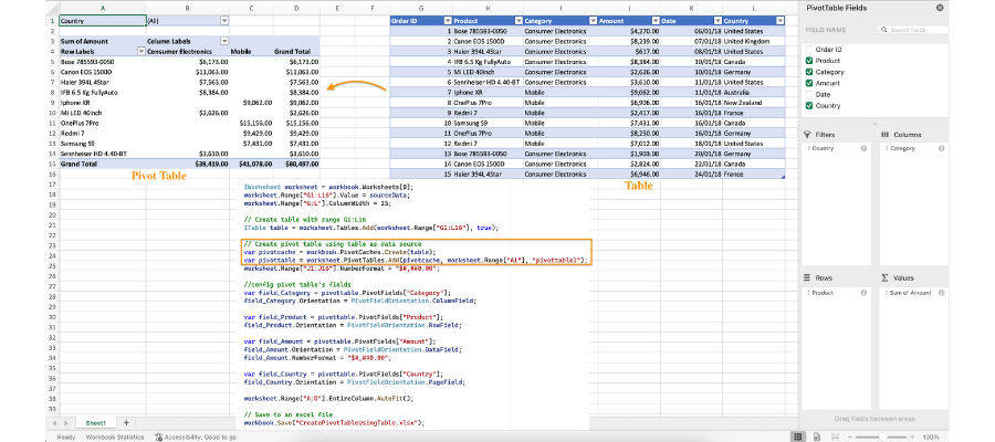 Bind Pivot Table directly with Excel Table as data source