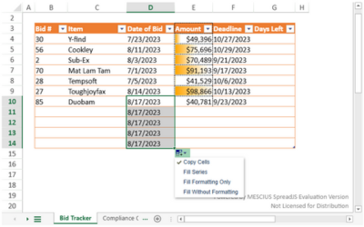 Drag Fill Options in SpreadJS