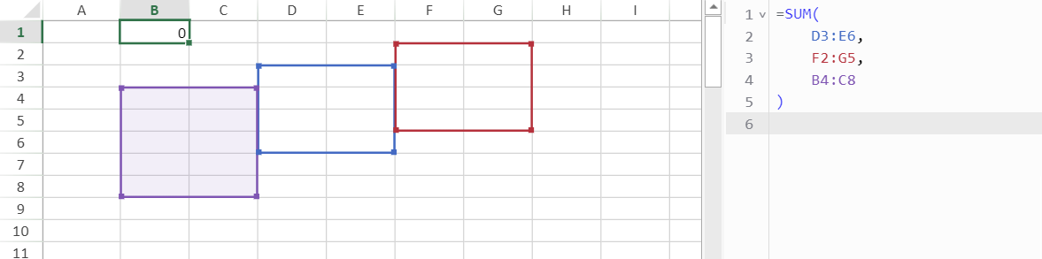 Highlight the range of cells in the formula - JS formula editor panel