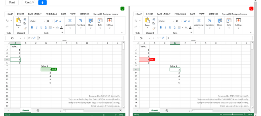 JavaScript Spreadsheet UI - Collaboration Preview