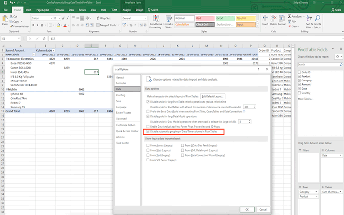 Disable Auto Grouping for Date/Times in Pivot Table using GcExcel .NET Excel API by GrapeCity
