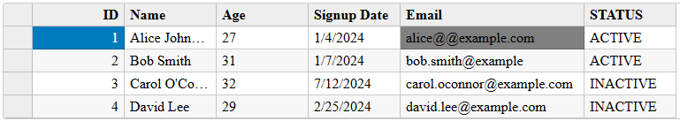 JavaScript Datagrid Data Validation