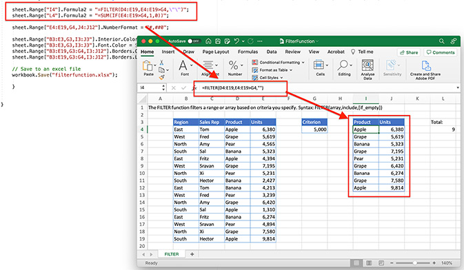 Formula2 Property to Set Dynamic Array Formula using GrapeCity Documents for Excel .NET v5.0