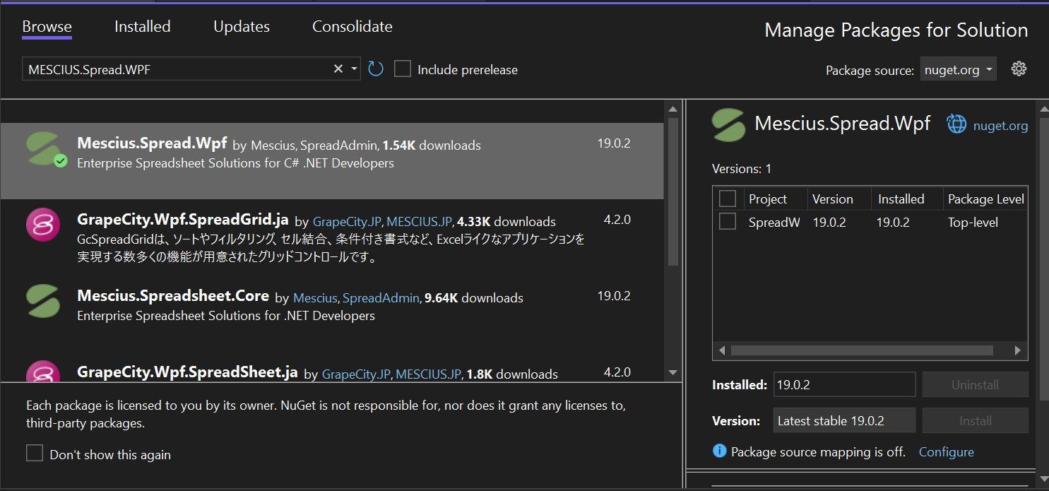 MESCIUS.Spread.Wpf spreadsheet control | Developer Solution | NuGet Package Install