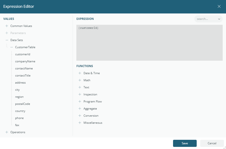 Expression for CustomerID from the CustomerTable