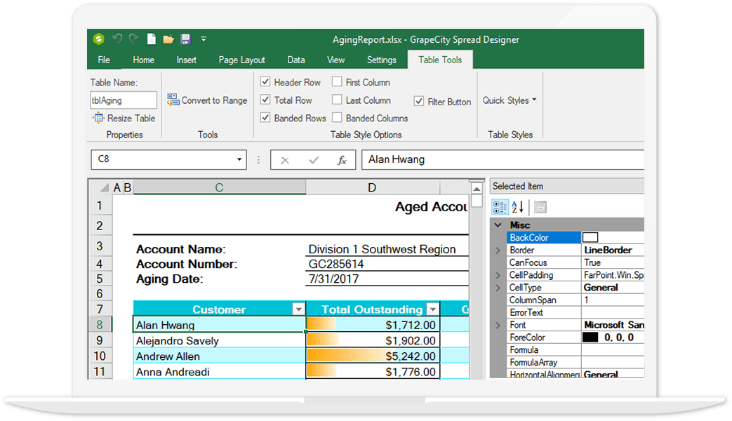 .NET Spreadsheet Designers