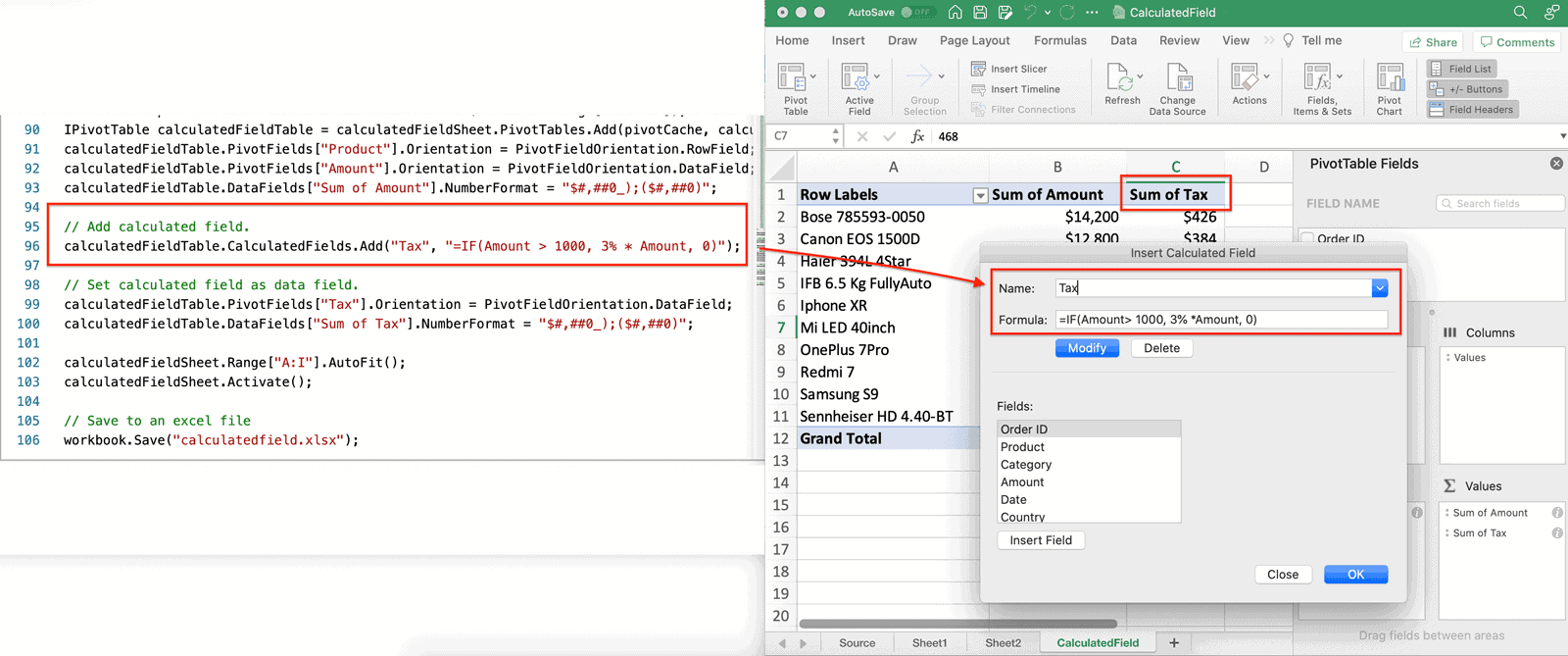 Calculated Field in Pivot Table