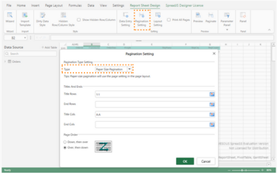 Set Paper-Size Paging to JavaScript Spreadsheet Reports