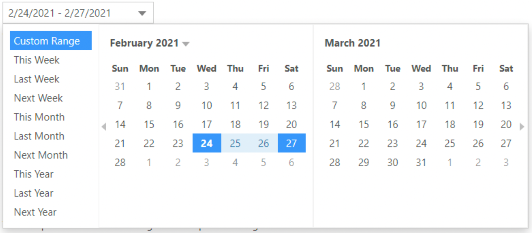 C# DateRange Picker control
