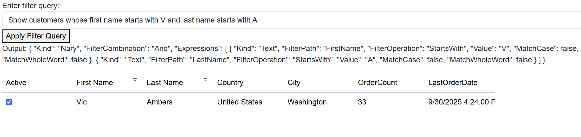 AI Filter Blazor FlexGrid Nary