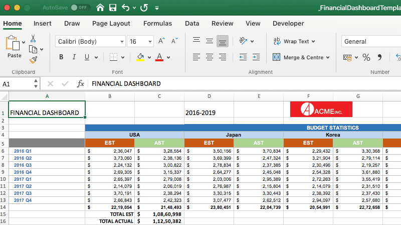 Cross-table Excel template example