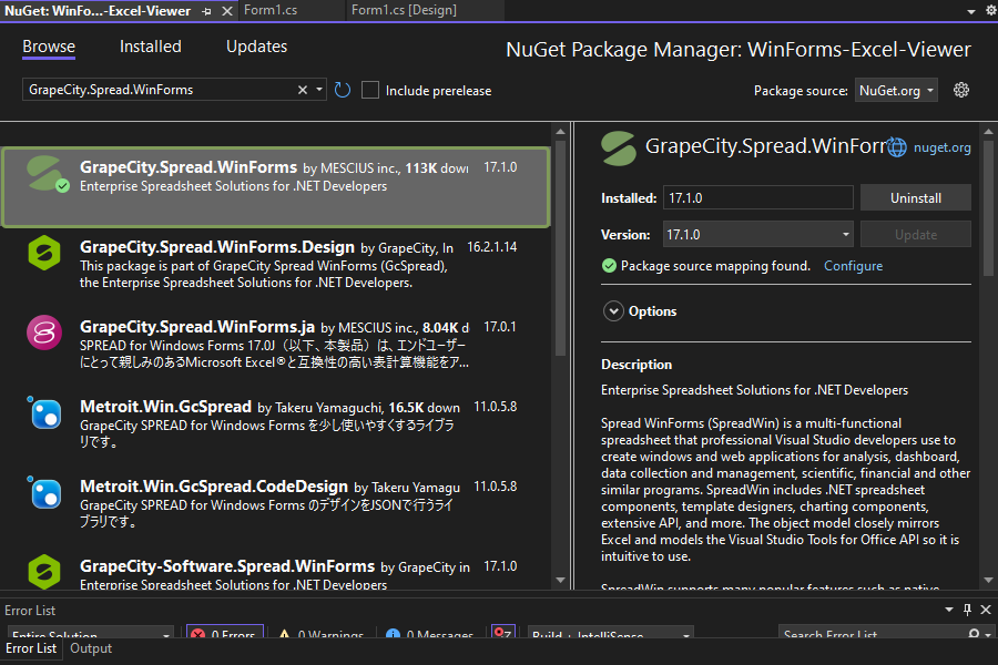 WinForms spreadsheet component