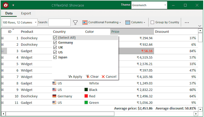 WinForms Datagrid Column Filtering