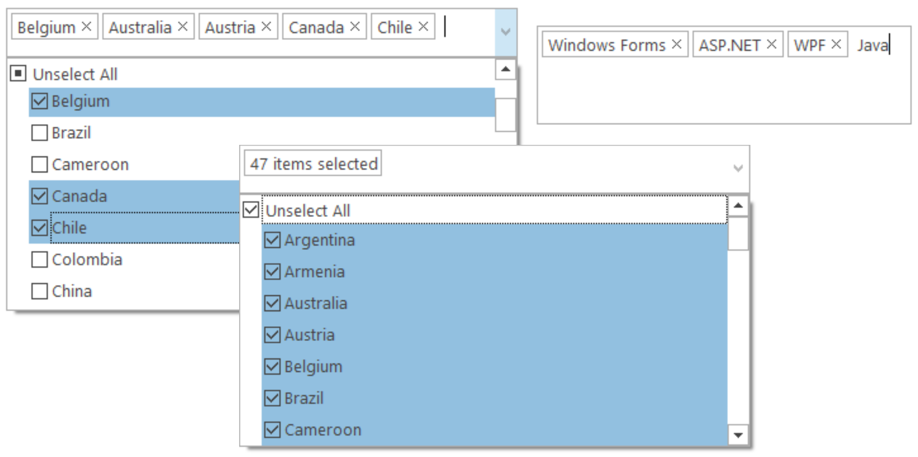 WinForms WPF MultiSelect