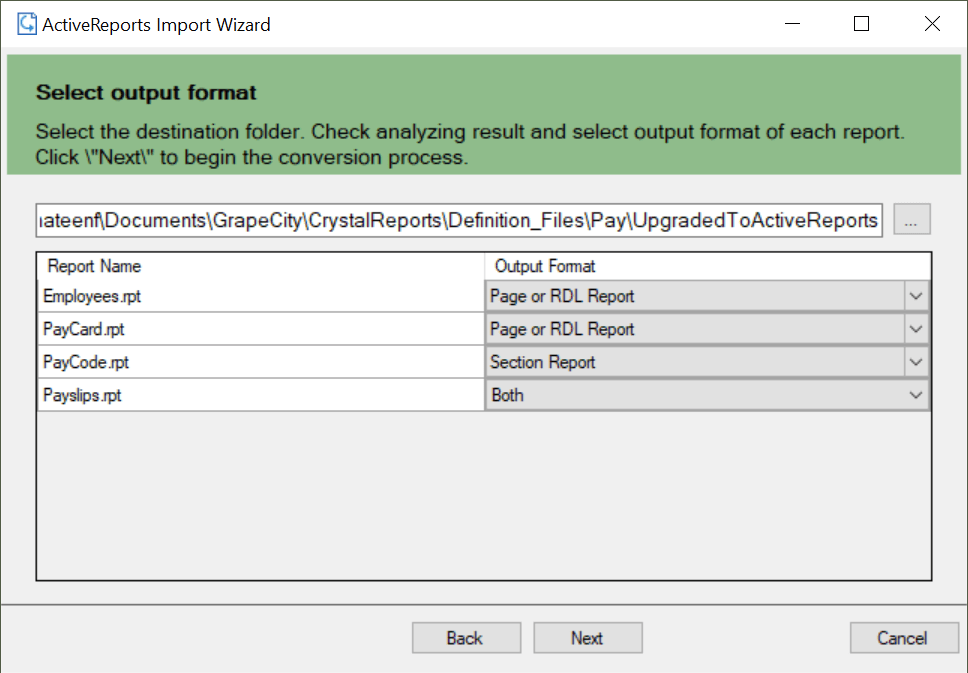 output format