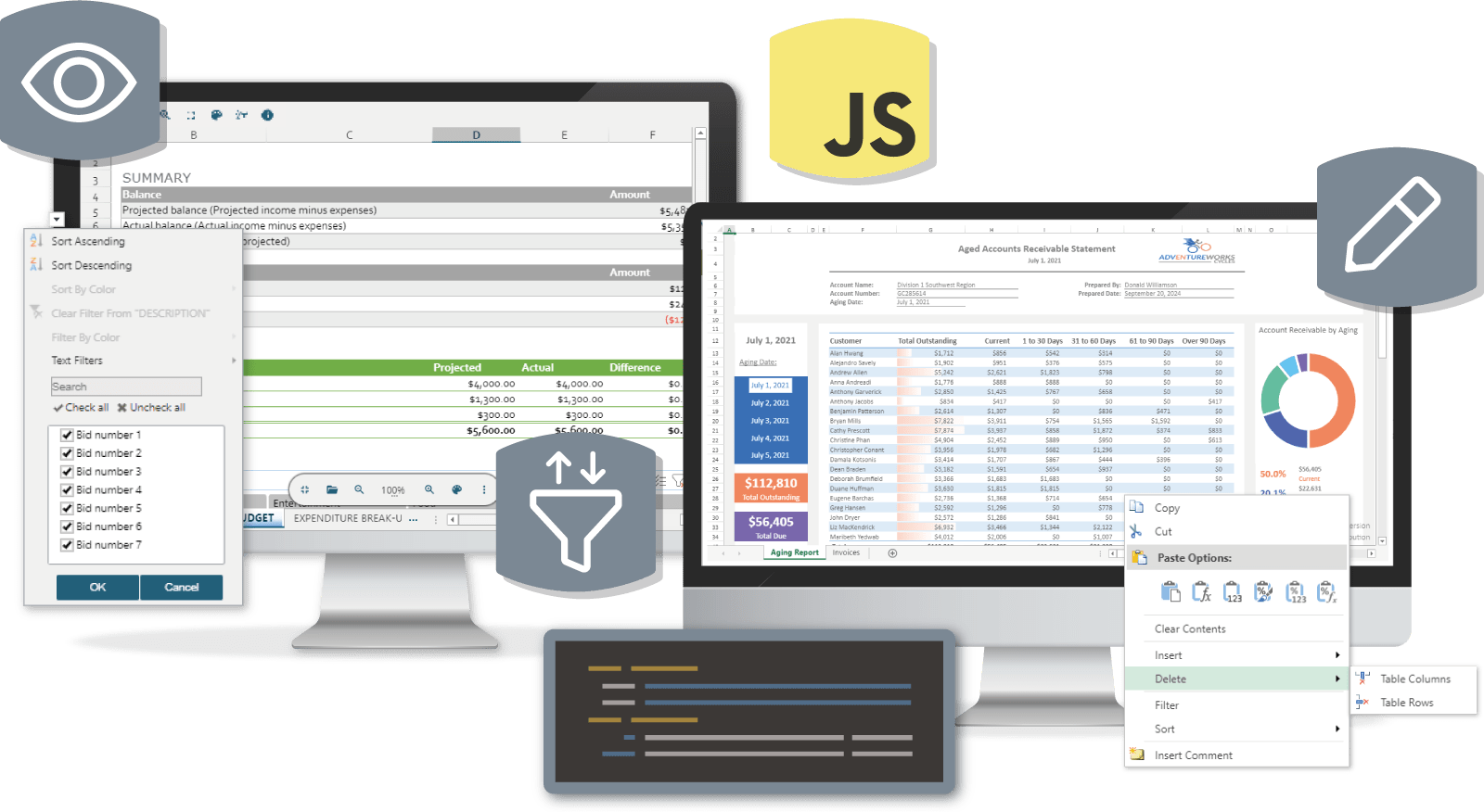 JavaScript Client-Side Data File Viewing and or Advanced Spreadsheet Editing Controls