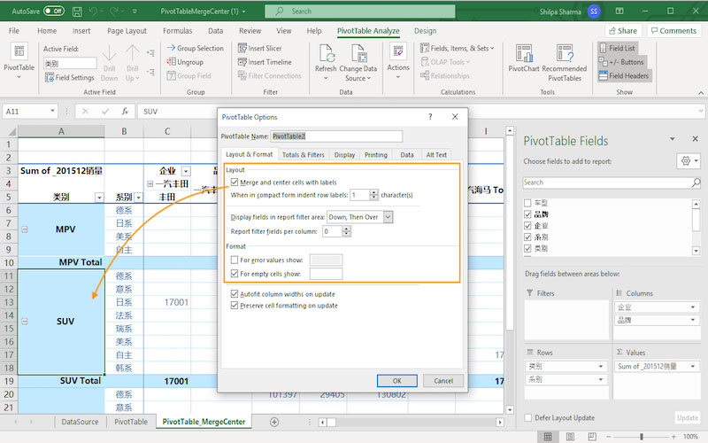 Pivot Table Options for Layout and Format using GrapeCity Documents for Excel .NET v3.2