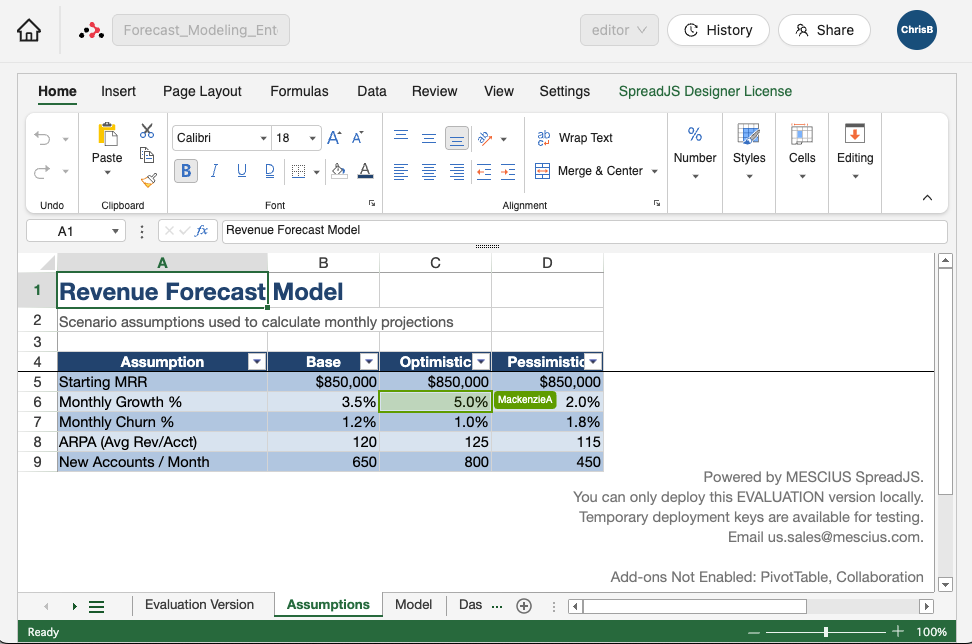 Collaboration in Forecasting Workbook using SpreadJS