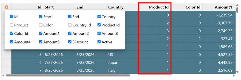 JavaScript Datagrid Column Picker