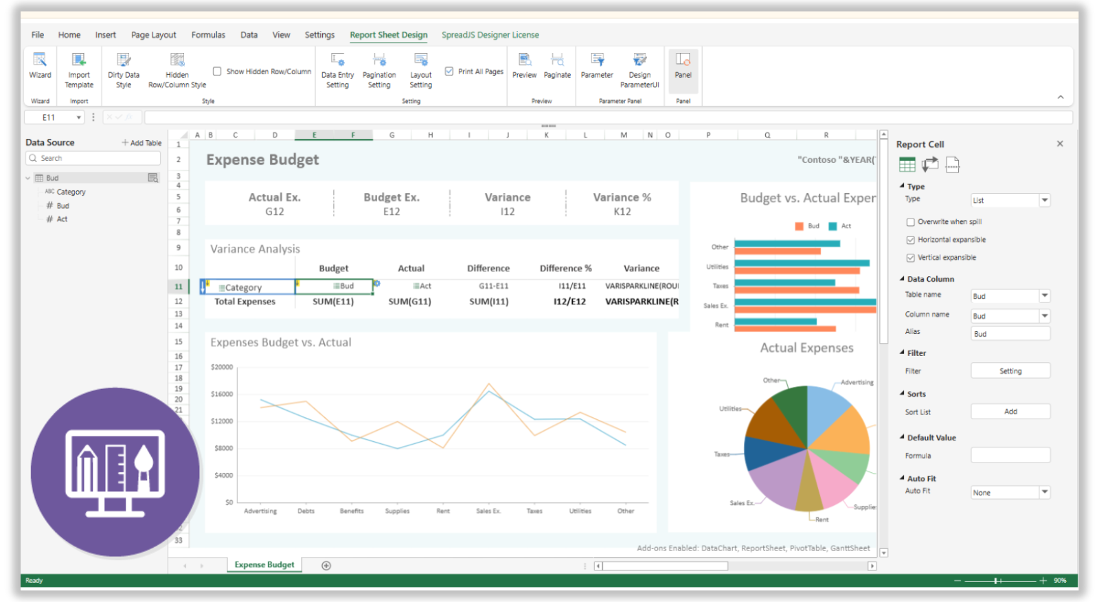 JavaScript Spreadsheet Report Designer | No Code Developer Solution