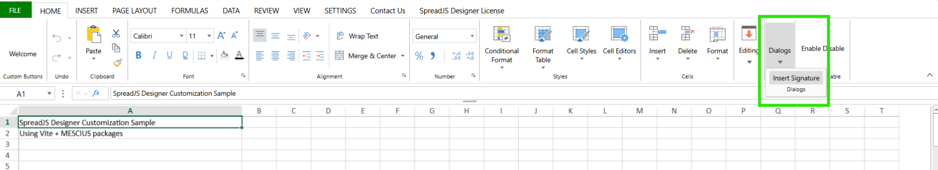 Creating a Custom Dialog in JS Spreadsheet Web Applications