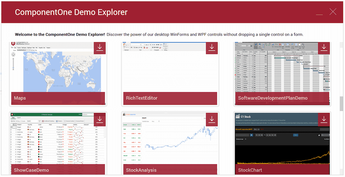 ComponentOne Demo Explorer