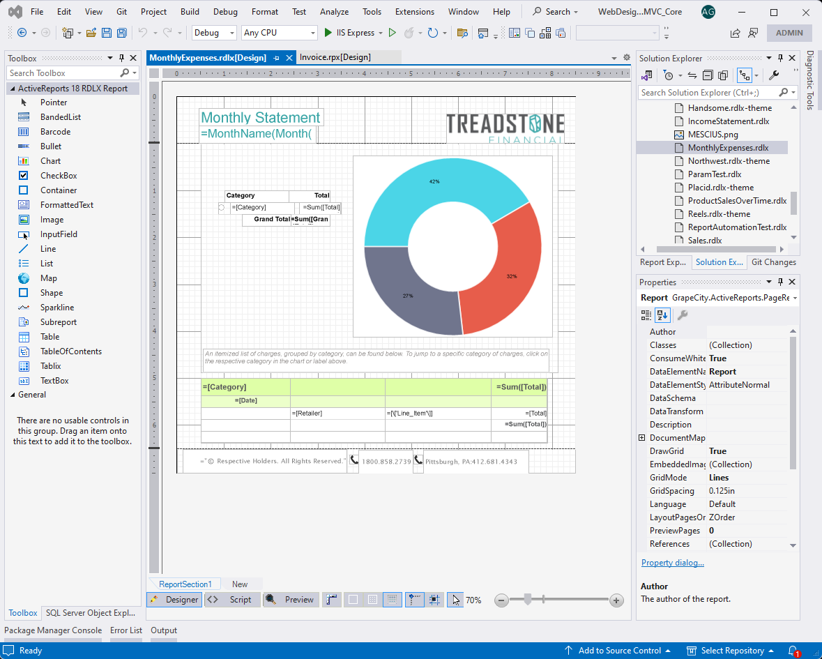 Visual Studio Integrated Report Designer