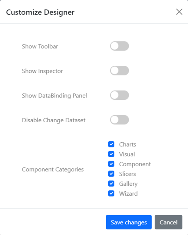 Customize Designer with all Component Categories checked