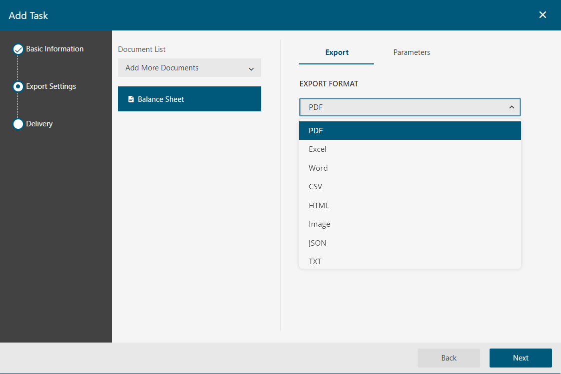 Use Advanced Settings to make custom settings for each of these export formats.