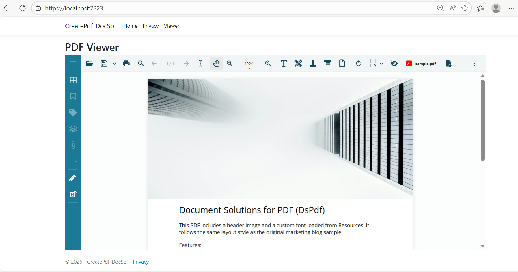 Displaying a PDF with a Viewer Control in JavaScript Apps