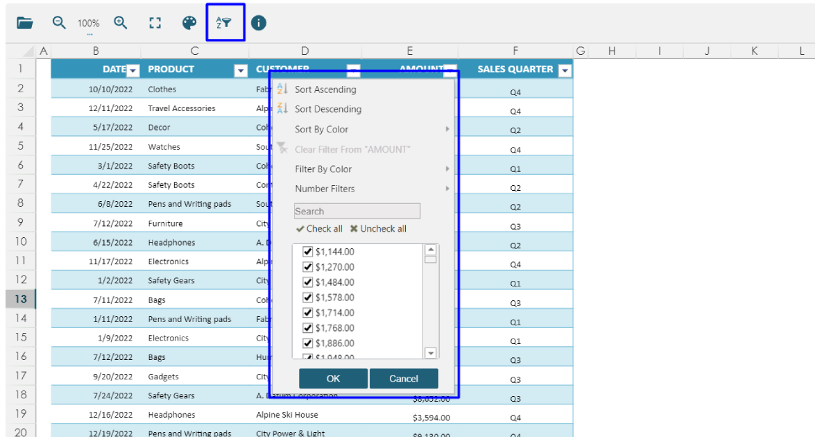 Sort or Filter Data in a JavaScript Data Viewer