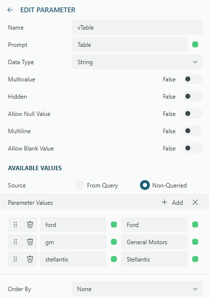 Edit Parameters vTable
